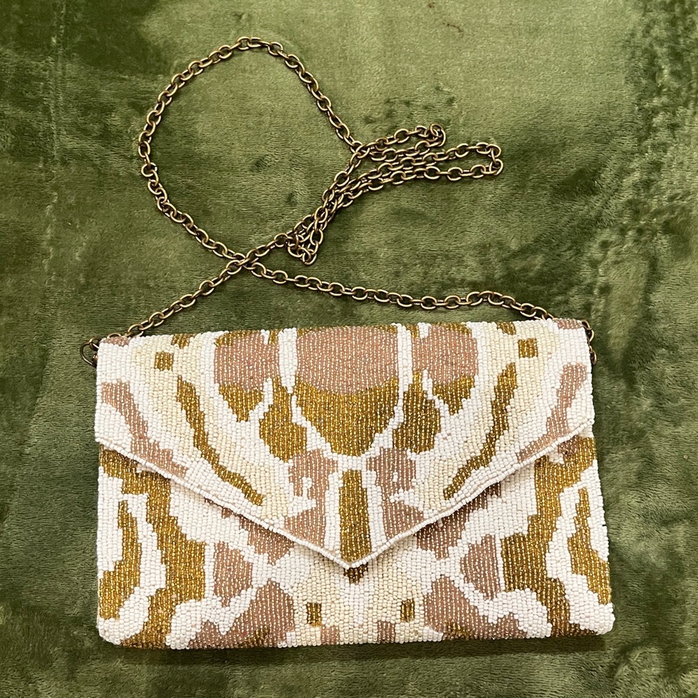 America & Beyond envelope Crossbody wild nights Beaded with Chain Strap NWT
